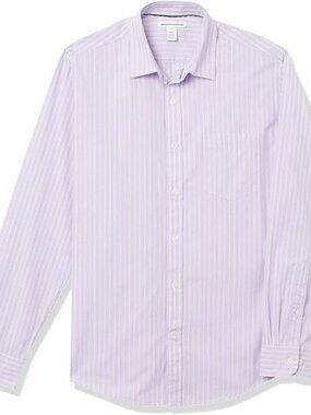 Amazon Essentials Men's Long-Sleeve Casual Poplin Shirt -M Lavender White stripe